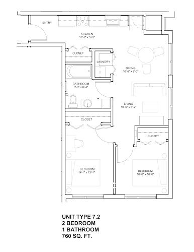 Floor Plan  2 Bed 1 Bath