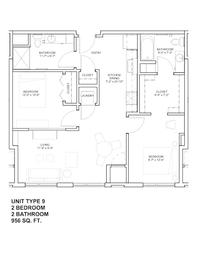 Floor Plan  2 Bed 2 Bath
