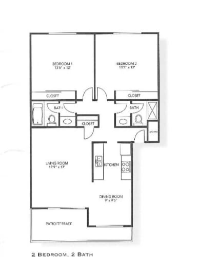 Floor Plan  2 Bedroom floor plan for Sylvan Square Apartments