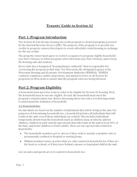 A document titled "Tenants' Guide to Section 42" with text content.