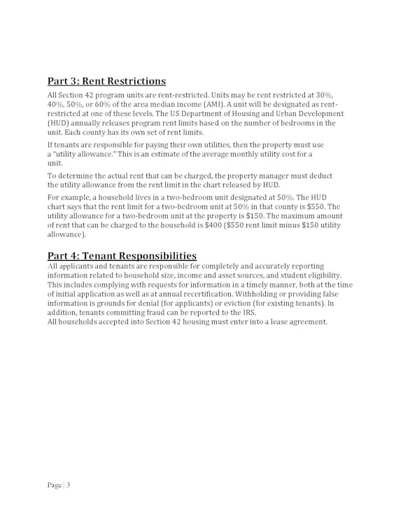A document with text discussing rent restrictions and tenant responsibilities.