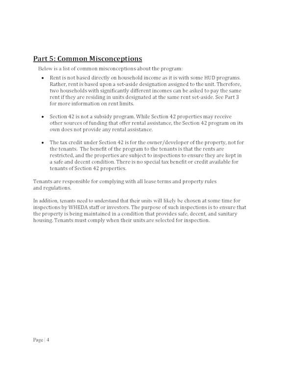 A document titled "Part 5: Common Misconceptions" lists common misconceptions about a program related to rental assistance and housing units.