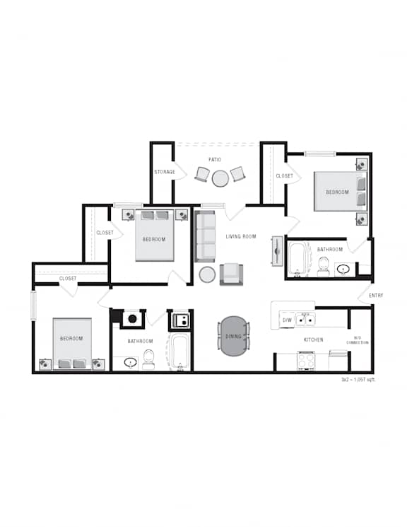A floor plan of a house with labeled rooms such as bedroom, living room, kitchen, and bathroom.