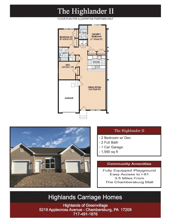 2 bed 2 bath Highlander II Floor Plan  at Highlands of Greenvillage*, Pennsylvania, 17202