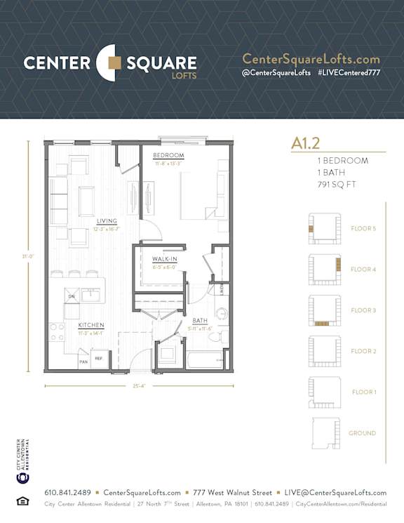 A1.2 Floor Plan at Center Square Lofts West, Allentown, PA, 18101