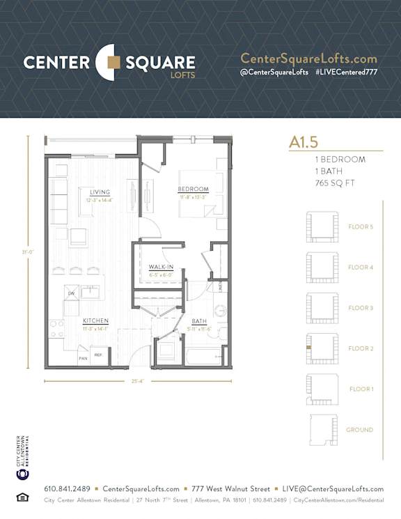 A1.5 Floor Plan at Center Square Lofts West, Allentown, Pennsylvania