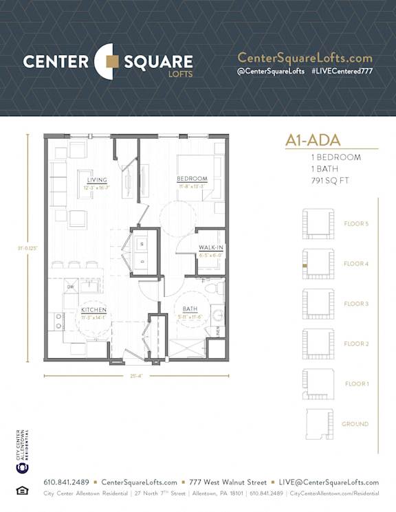 A1 ADA Floor Plan at Center Square Lofts West, Pennsylvania, 18101