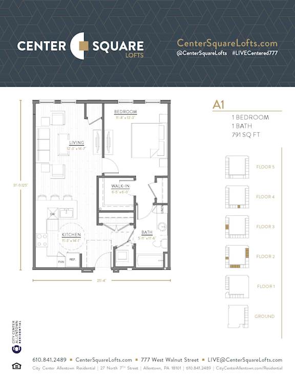 A1 Floor Plan at Center Square Lofts West, Pennsylvania