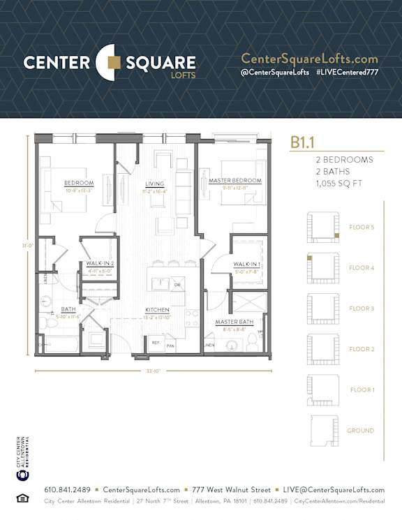 B1.1 Floor Plan at Center Square Lofts West, Allentown, 18101