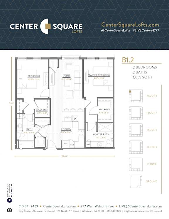 B1.2 Floor Plan at Center Square Lofts West, Allentown, Pennsylvania