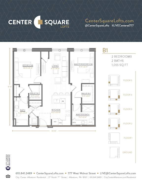 B1 Floor Plan at Center Square Lofts West, Allentown, PA