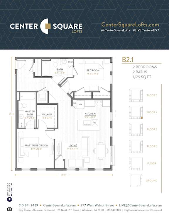 B2.1 Floor Plan at Center Square Lofts West, Allentown, PA