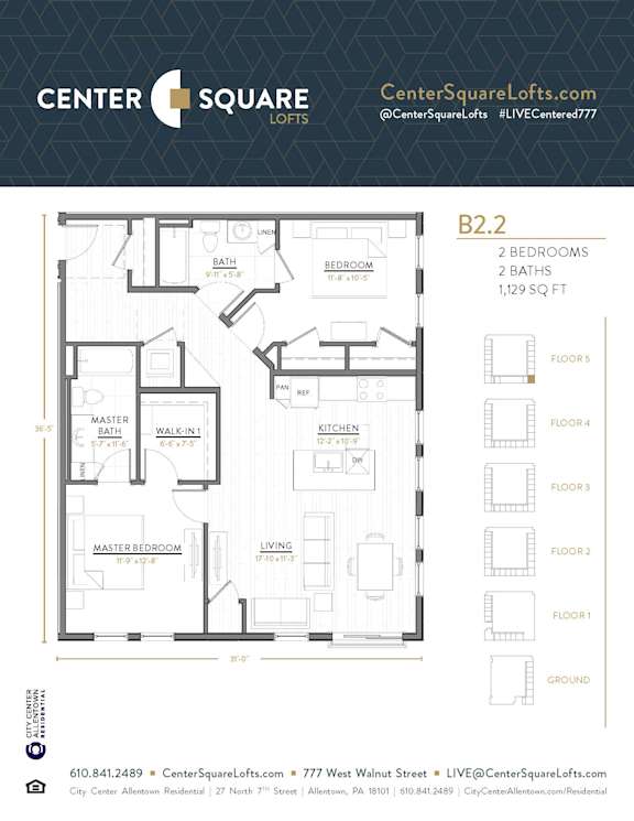 B2.2 Floor Plan at Center Square Lofts West, Allentown, 18101