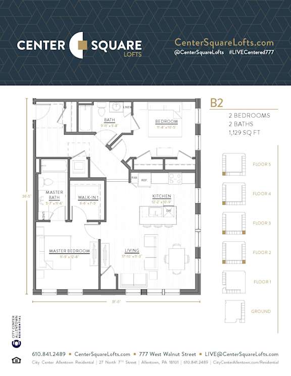 B2 Floor Plan at Center Square Lofts West, Allentown, PA, 18101