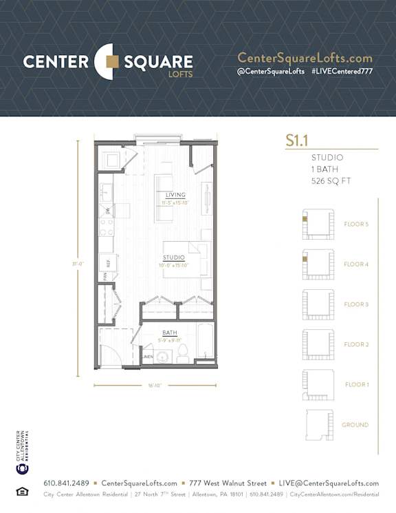 S1.1 Floor Plan at Center Square Lofts West, Allentown, PA
