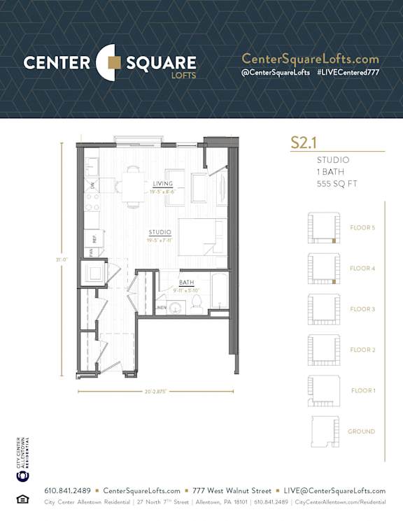 S2.1 Floor Plan at Center Square Lofts West, Allentown, Pennsylvania