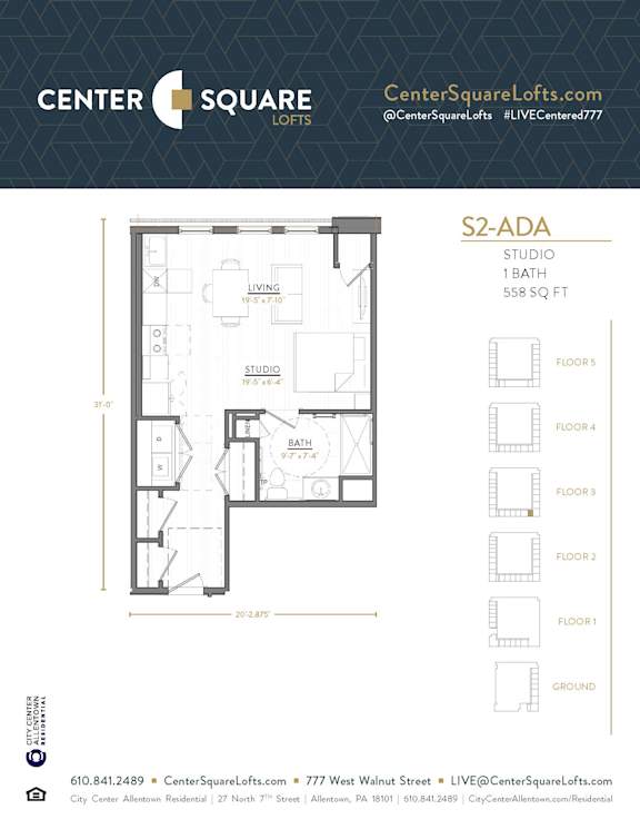S2 ADA Floor Plan at Center Square Lofts West, Allentown