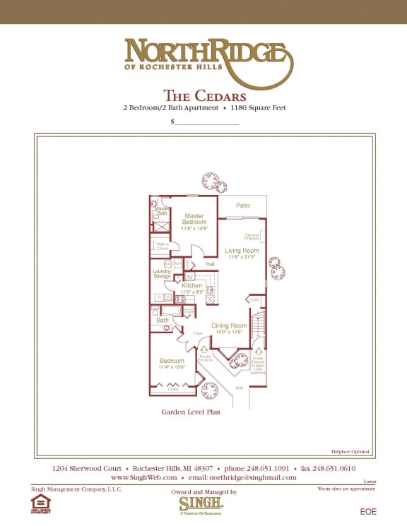 Cedars  Floor Plan at Northridge, Rochester Hills, MI