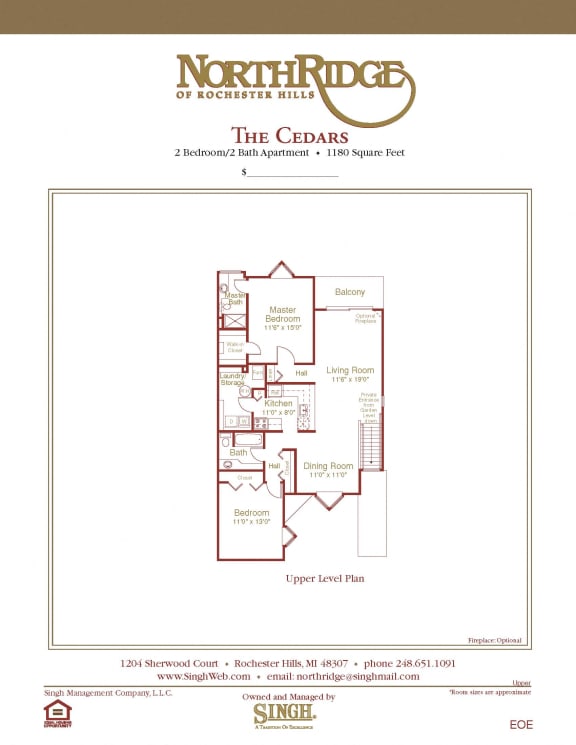 Cedars Upper Floor Plan at Northridge, Rochester Hills, 48307