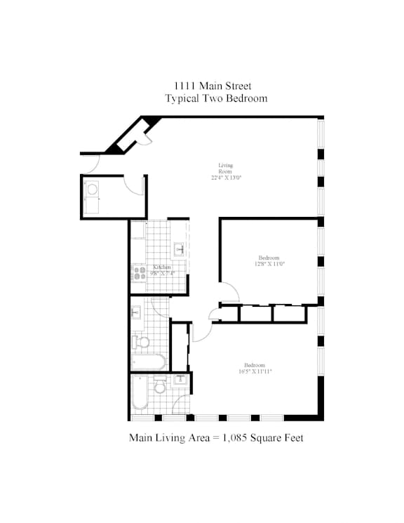 1111 Main Street, Two Bedroom + 2 Bath