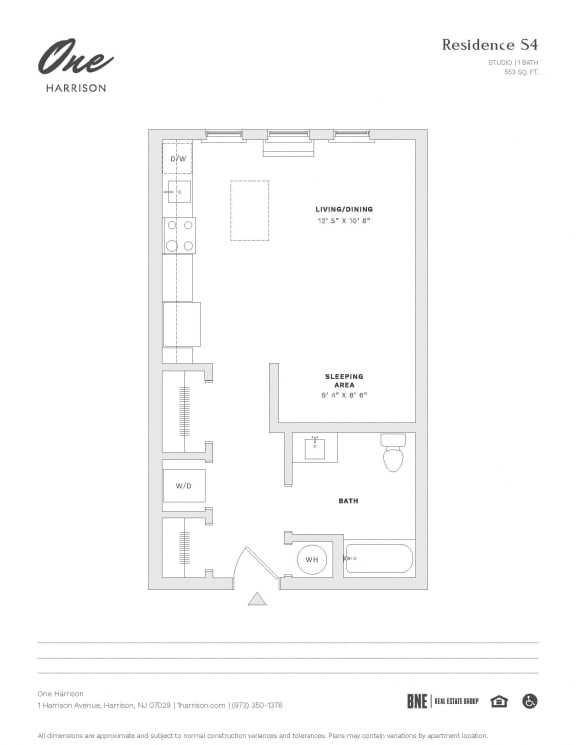 Floor Plan  Residence S4 Studio Floor Plan at One Harrison, Harrison, NJ