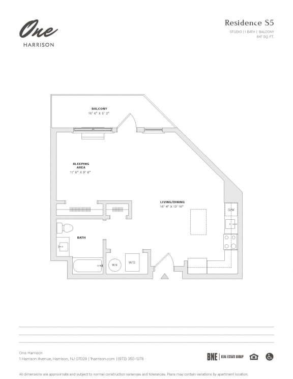 Residence S5 0 Bed 1 Bath Floor Plan at One Harrison, Harrison, 07029