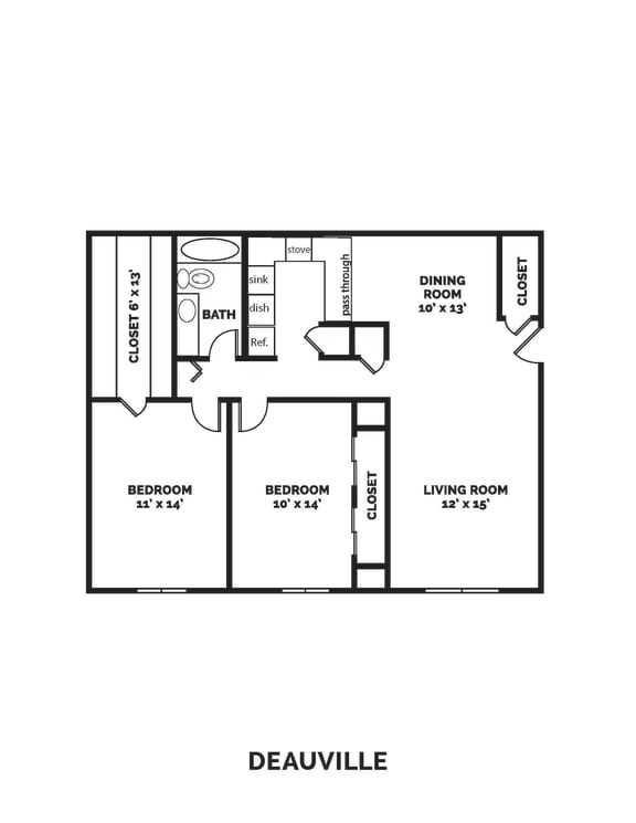 1025 Square-Foot DEAUVILLE Floor Plan at Castle Point Apartments, Indiana, 46637