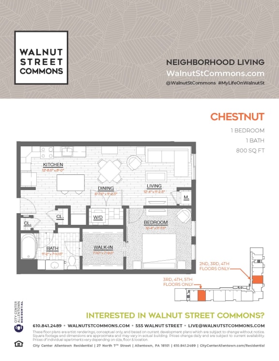 1 bed 1 bath Chestnut at Walnut Street Commons, Allentown