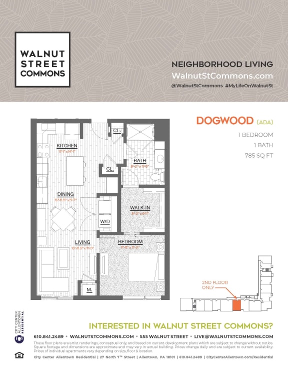 1 bed 1 bath Dogwood ADA at Walnut Street Commons, Pennsylvania, 18101