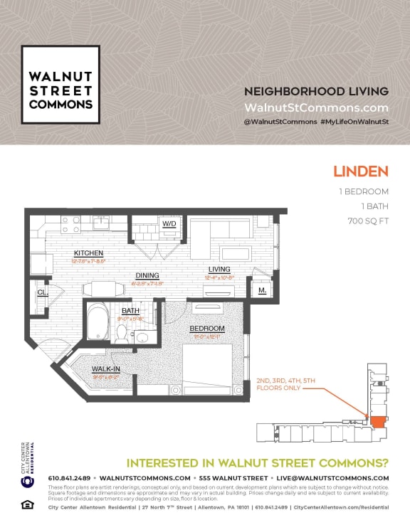 1 bed 1 bath Linden at Walnut Street Commons, Allentown
