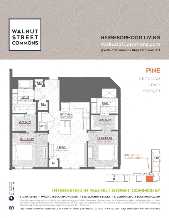 2 bed 2bath Pine at Walnut Street Commons, Allentown, Pennsylvania