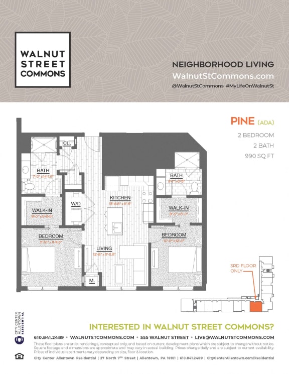 2 bed 2bath Pine ADA at Walnut Street Commons, Allentown
