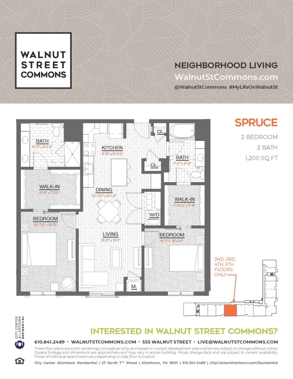 2 bed 2bath Spruce at Walnut Street Commons, Pennsylvania