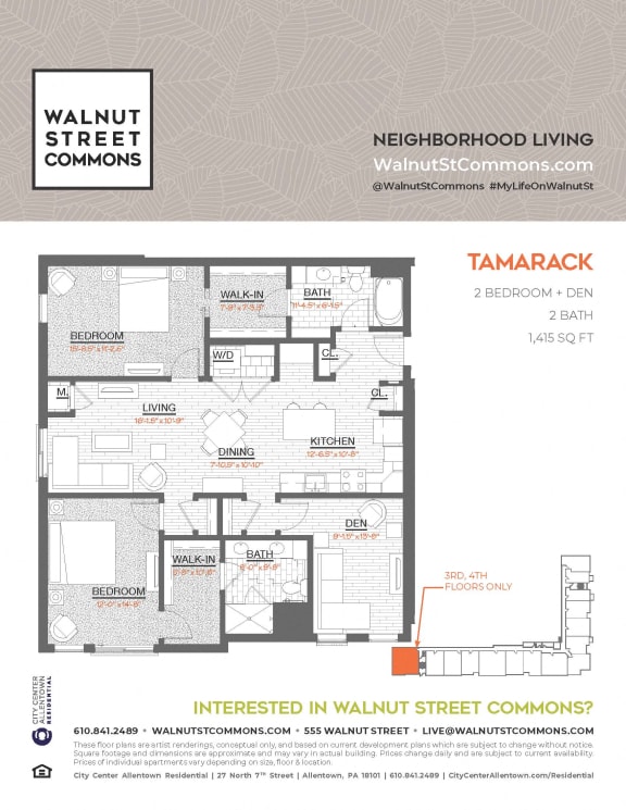 2 bed 2bath Tamarack at Walnut Street Commons, Allentown, PA, 18101