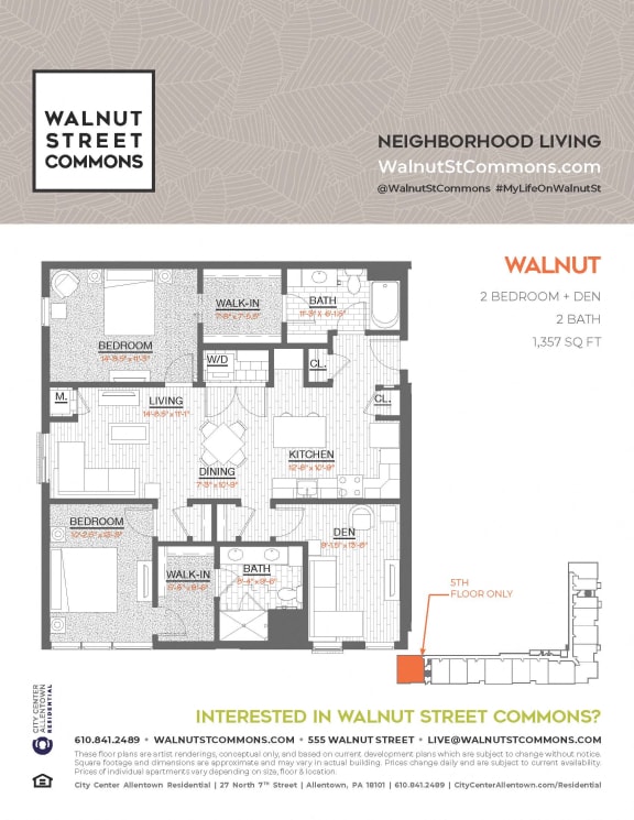 2 bed 2bath Walnut at Walnut Street Commons, Allentown, PA