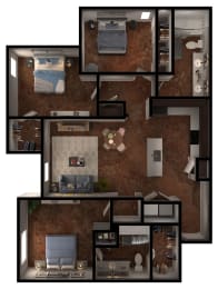 3 bed 2 bathroom C1 Floor Plan at Legacy Brooks, San Antonio, 78223