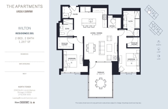 Lincoln Common Chicago Wilton 2 Bedroom North Floor Plan Orientation at The Apartments at Lincoln Common, Chicago, Illinois