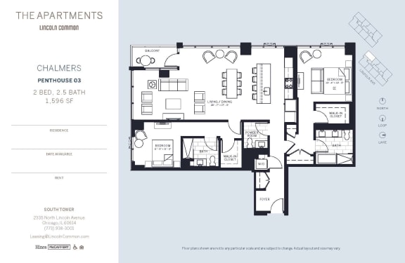 Lincoln Common Chicago Chalmers 2 Bedroom South Floor Plan Orientation at The Apartments at Lincoln Common, Chicago