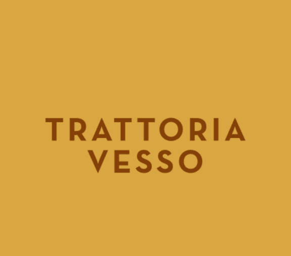 A golden yellow background with the words "TRATTORIA VESSO" written in black.
