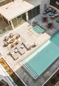 Spectacular view of swimming pool at Sora Apartments, Inglewood, CA