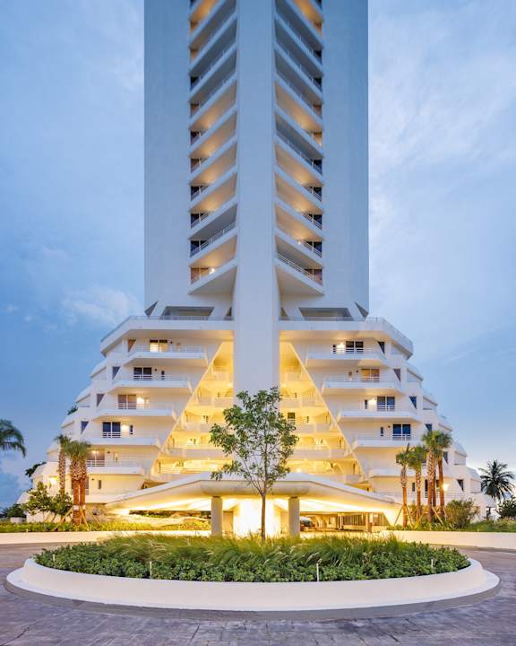 a rendering of the tower at night with the facade lit up at The Hamilton, Miami, Florida