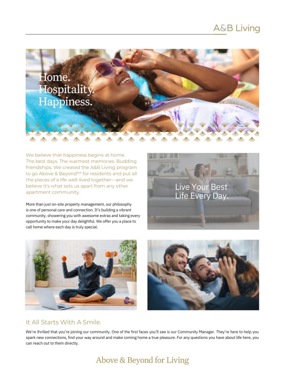 a landing page with two pictures of a man and a woman laying on a couch at The Fletcher Southlands, Aurora, CO, 80015