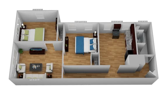 Large 2 Bedroom 1 Bathroom Floorplan at Willett Apartments, New York, 12210