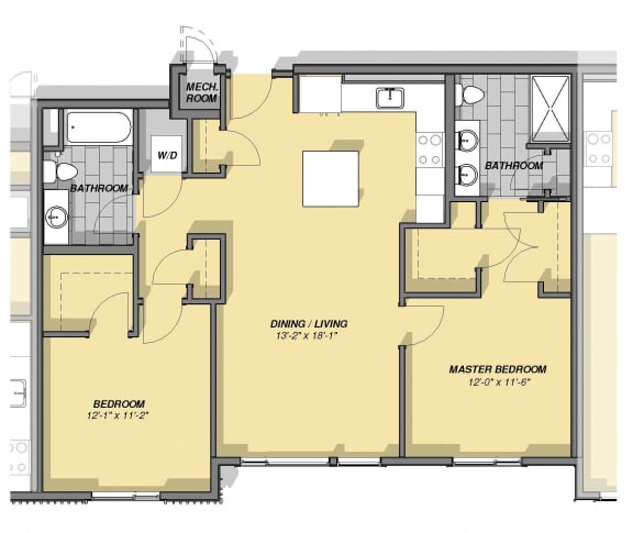 2 Bedroom 2 Bathroom Floor Plan at Park77, Massachusetts