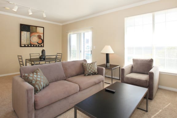 Living room couch at The Clairborne Apartment Homes, Grand Prairie, TX, 75050