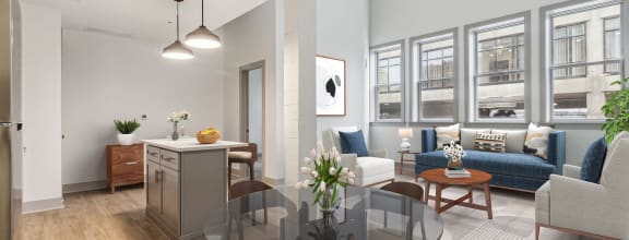 a living room with a glass table