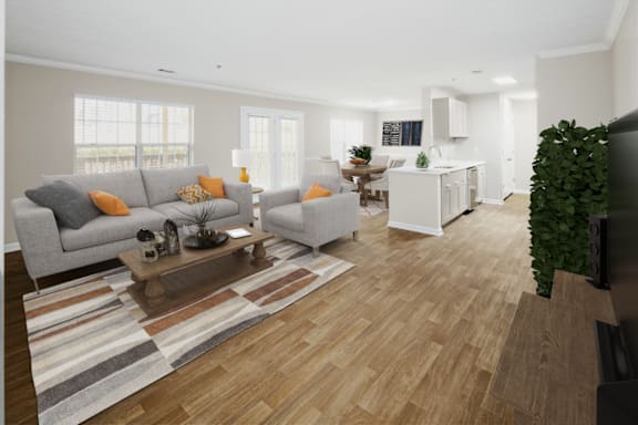 a living room with a couch and a table