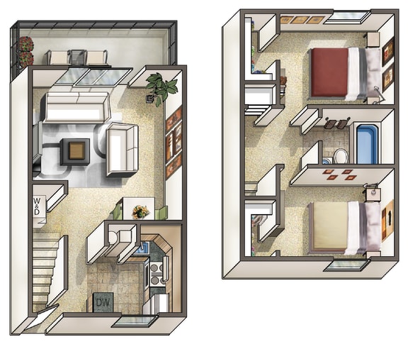 The Jamestown 2 Bedroom Floor Plan at Staples Mill Townhomes, Richmond, VA