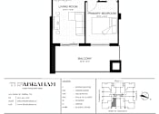 Thumbnail 2 of 26 - A black and white image of a floor plan for an apartment layout.