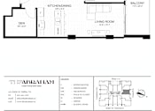 Thumbnail 9 of 26 - A black and white image of a floor plan for a two-bedroom, one-bathroom apartment.